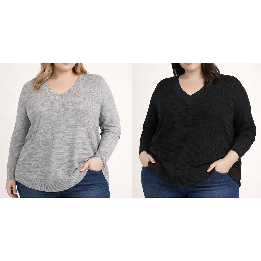 Hilary‎ Radley Everyday Essential Knit Sweater Bundle Gray Black Womens XXL